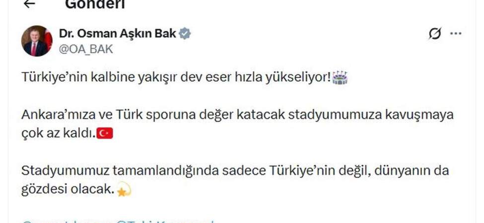 Ankara’nın yeni stadyumu son görüntüleriyle paylaşıldı