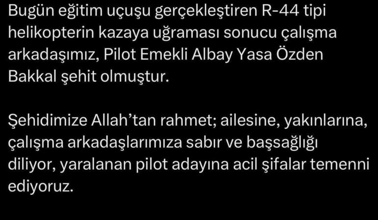 Sincan’da Helikopter Kazası: Pilot Şehit Oldu, Pilot Adayı Yaralandı
