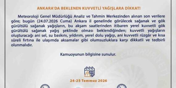 Ankara’da kuvvetli yağış uyarısı