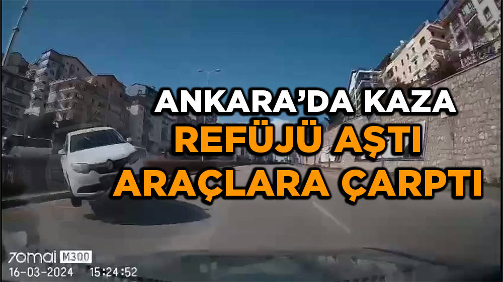 Otomobilin Refüjü Aşıp 3 Otomobille Çarpışması Kamerada