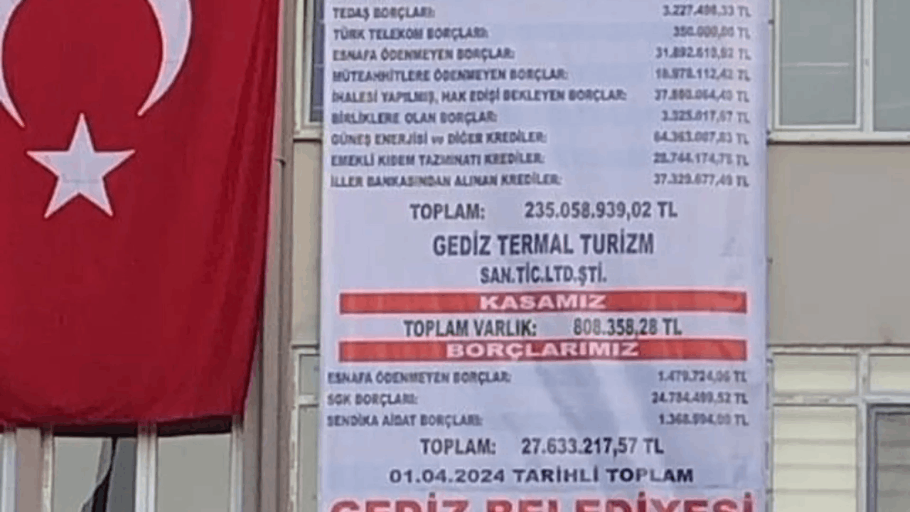 AKP’den MHP’ye geçen belediyenin borcu belediye binasına asıldı: Tam 262 milyon 692 bin lira!