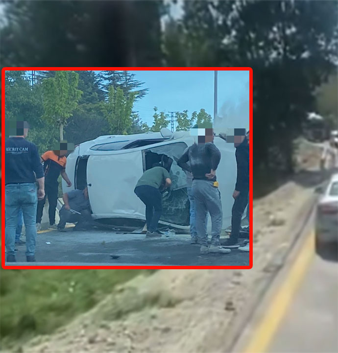 Ankara’da kontrolden çıkan araç yan yattı!