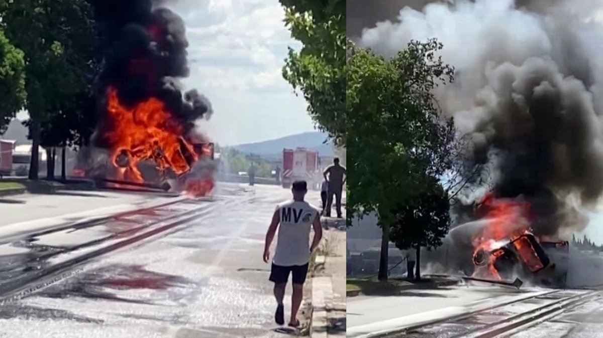 Otoyolda korku dolu anlar! TIR alev topuna döndü