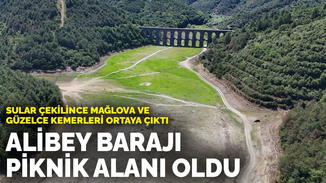 Alibey Barajı piknik alanı oldu: Sular çekilince Mağlova ve Güzelce kemerleri ortaya çıktı