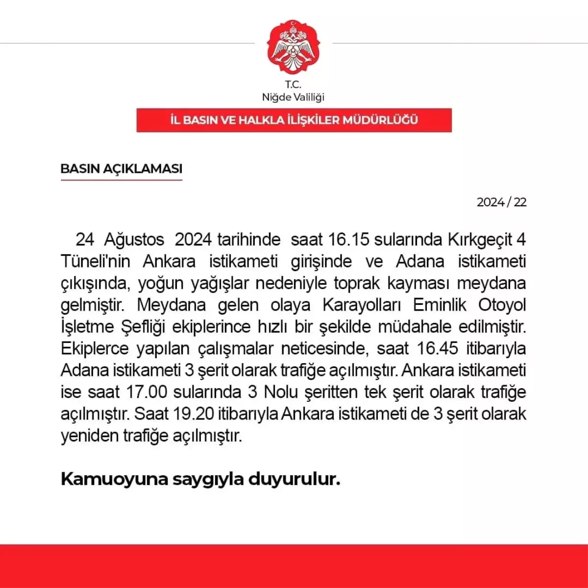 Niğde Valiliği’nden Ulaşım Aksaklığı Açıklaması