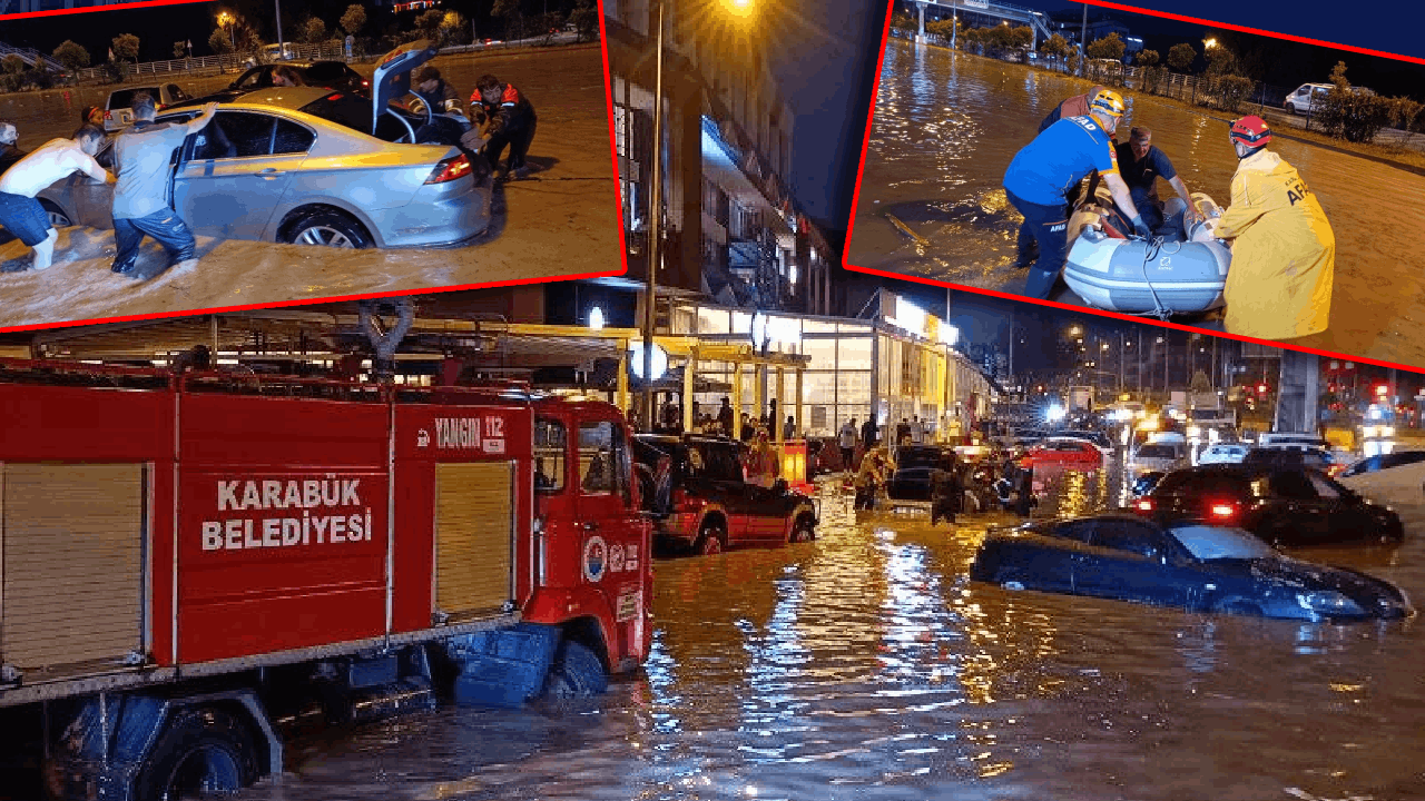 Sağanak Karabük’ü Fena Vurdu: Caddeler Göle Döndü, Vatandaşlar Botlarla Kurtarıldı