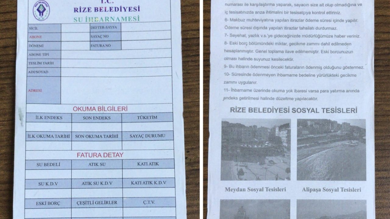 Rize Belediyesi Su Faturasındaki Reklama Açıklama Yaptı