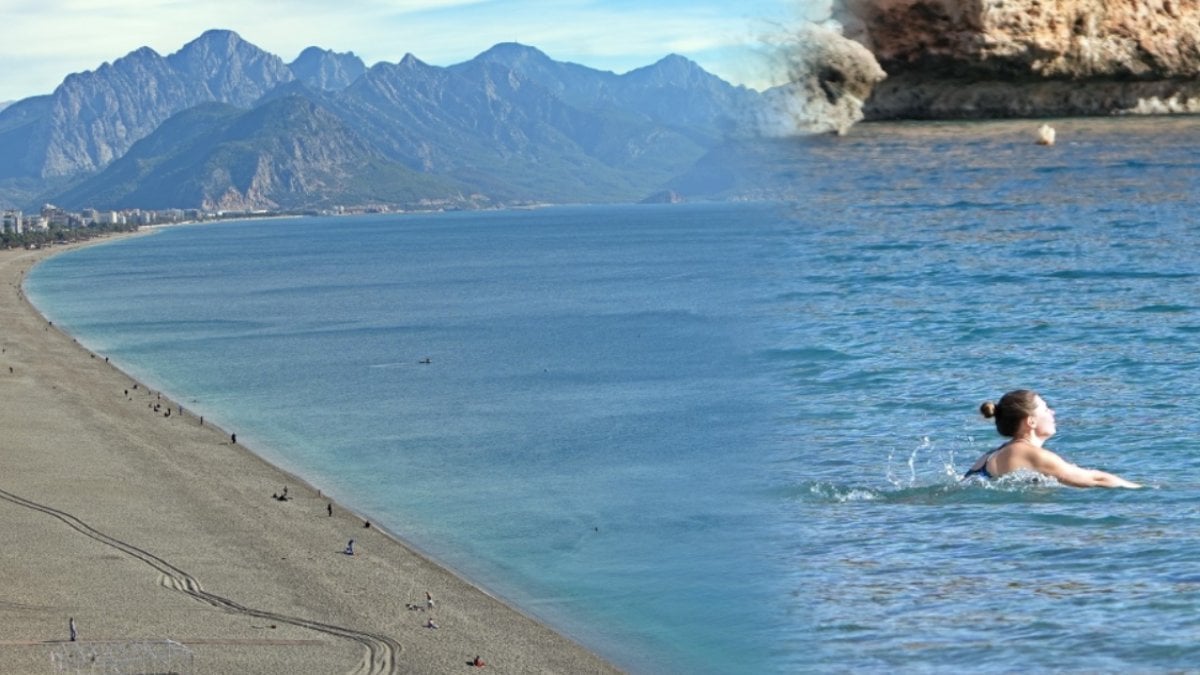 Hava soğuk diye montlarını çıkardılar, denize girdiler! Görüntüler Antalya’dan