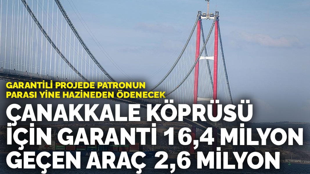 Garantili projede patronun parası yine hazineden ödenecek: Çanakkale Köprüsü için garanti 16,4 milyon, geçen araç 2,6 milyon