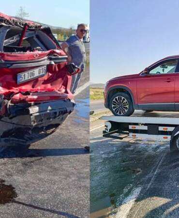 Togg’a TIR çarptı, 15 metre sürükledi! Sahibi anlattı: Başka araç olsa defin işlemleri başlamıştı, Togg hayatımızı kurtardı