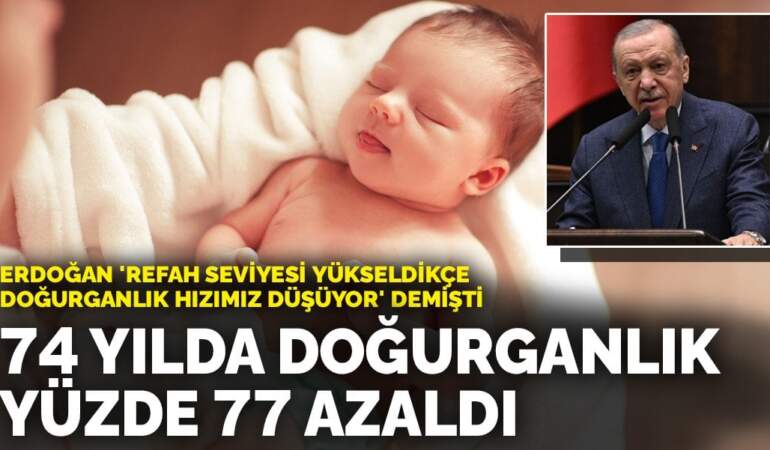 Erdoğan ‘Refah seviyesi yükseldikçe doğurganlık hızımız düşüyor’ demişti: 74 yılda doğurganlık yüzde 77 azaldı
