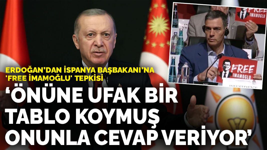 Erdoğan’dan İspanya Başbakanı Sanchez’e ‘Free İmamoğlu’ tepkisi: Önüne ufak bir tablo koymuş onunla cevap veriyor