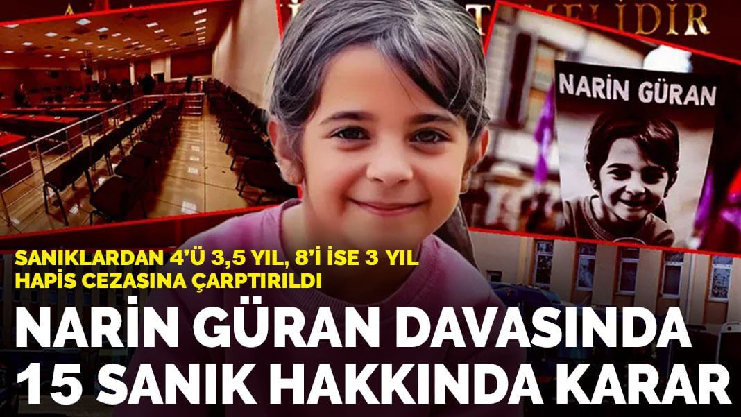 Narin Güran davasında 15 sanık hakkında karar çıktı: Sanıklardan 4’ü 3,5 yıl, 8’i ise 3 yıl hapis cezasına çarptırıldı