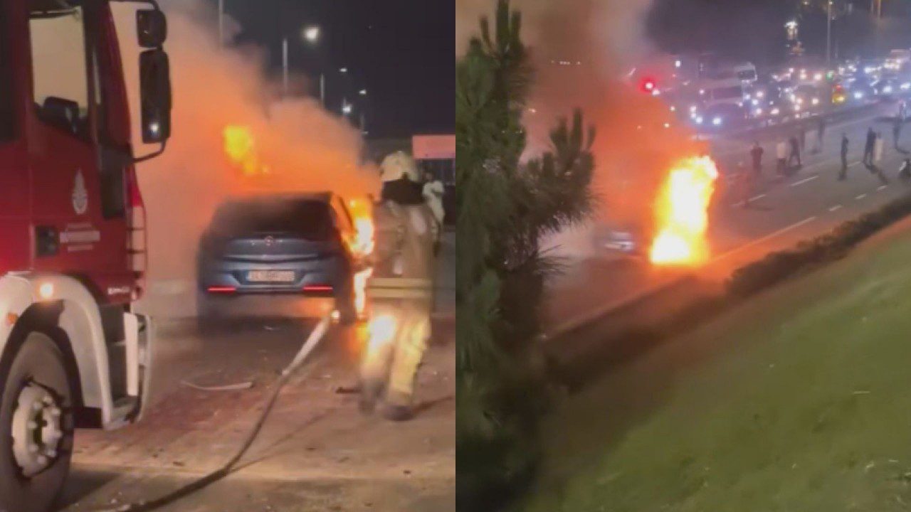 İstanbul’da Korkunç Kaza! Otomobil Alev Alev Yandı, Sürücü Yaralandı