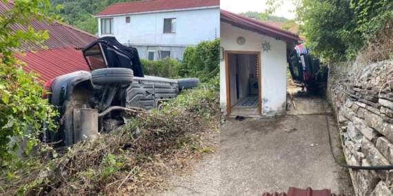 Bagajdan eşya almak için indi: El freni çekilmeyince otomobil evin boşluğuna düştü!