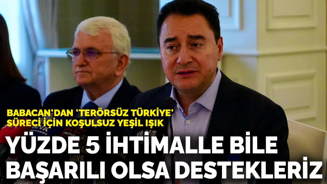 Babacan’dan ‘Terörsüz Türkiye’ süreci için koşulsuz yeşil ışık: Yüzde 5 ihtimalle bile başarılı olsa destekleriz