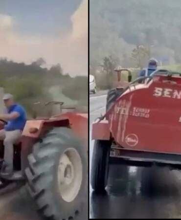 Bursa’daki yangını patlak lastikle söndürmeye gitti