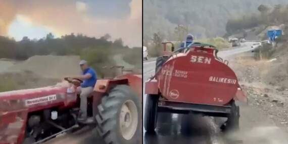 Bursa’daki yangını patlak lastikle söndürmeye gitti