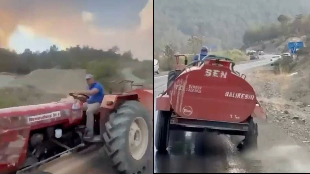 Bursa’daki yangını patlak lastikle söndürmeye gitti