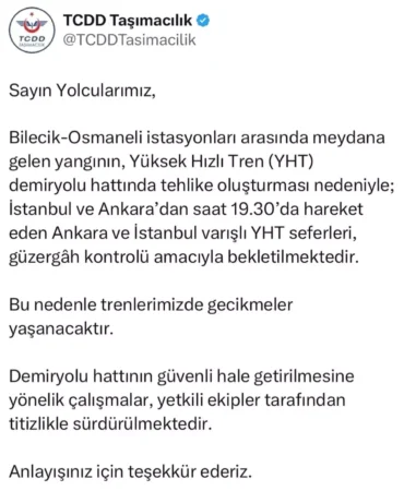 Osmaneli’ndeki Yangın Tren Seferlerini Etkiledi
