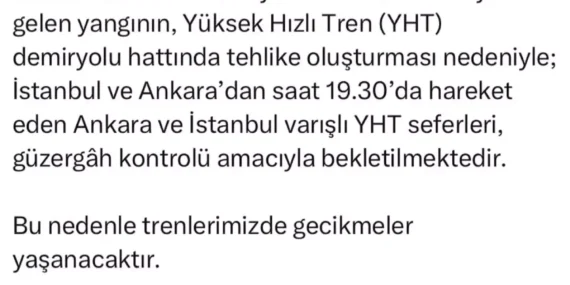 Osmaneli’ndeki Yangın Tren Seferlerini Etkiledi
