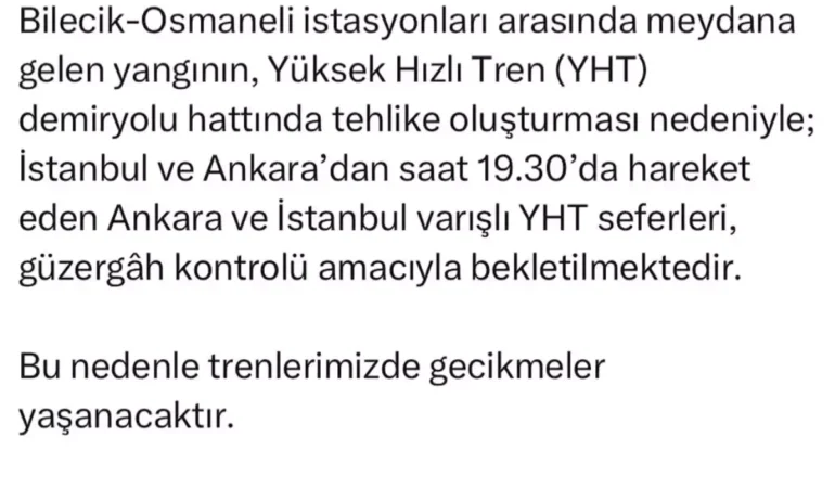 Osmaneli’ndeki Yangın Tren Seferlerini Etkiledi