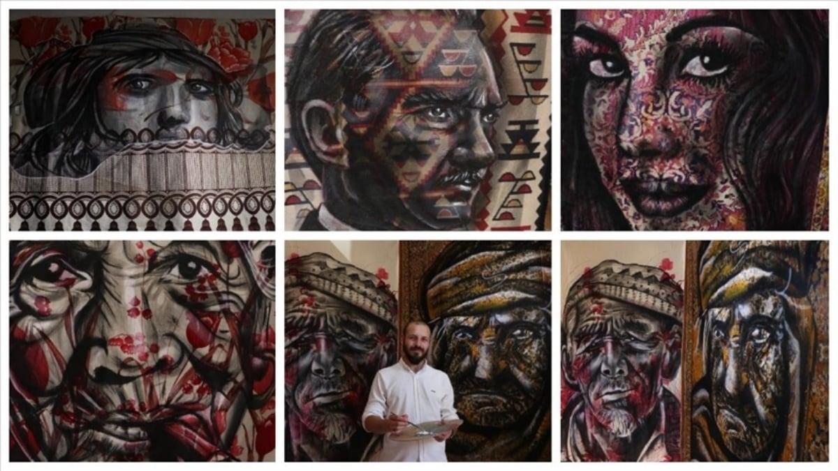 Genç yetenek hem sanatını konuşturuyor hem cebini dolduruyor! Atıl halı ve perdelerden oluşturduğu eserler yok satıyor