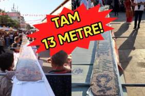 O usta yine yaptı yapacağını! Geçen seneki başarısını aştı: Bu kez 13 metrelik tahinli pideyle rekor kırdı