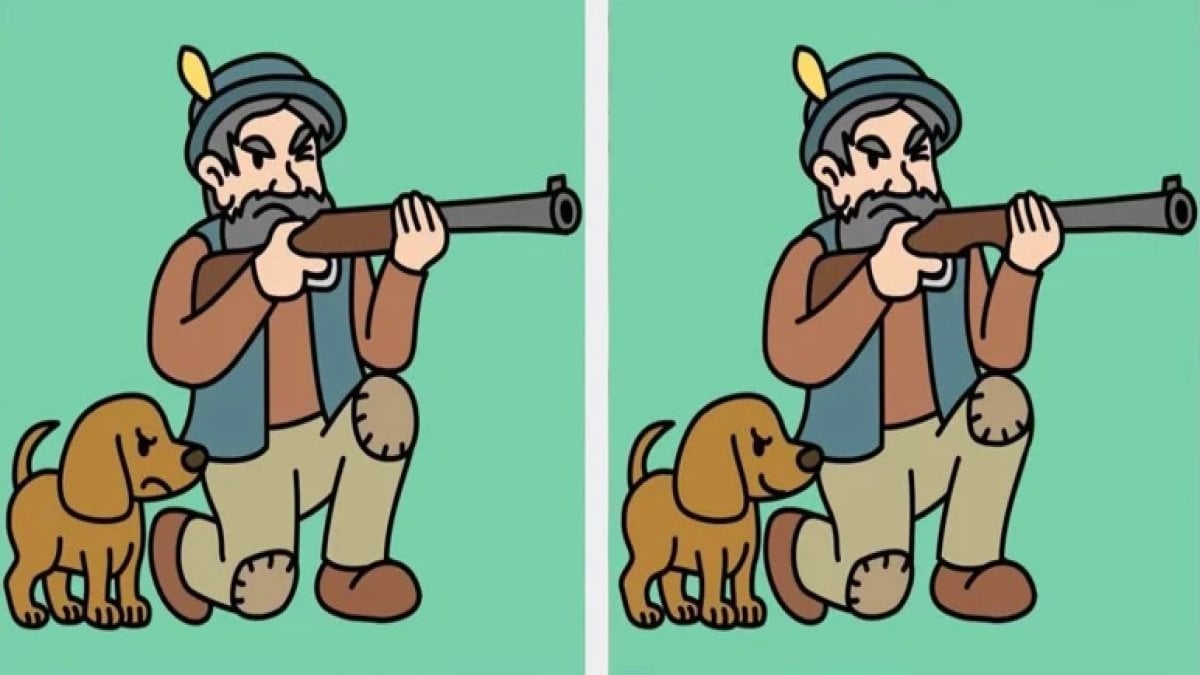 Yalnızca dahiler 14 saniyede çözebiliyor: Avcının olduğu bu iki resim arasındaki 3 farkı bulabilir misin?