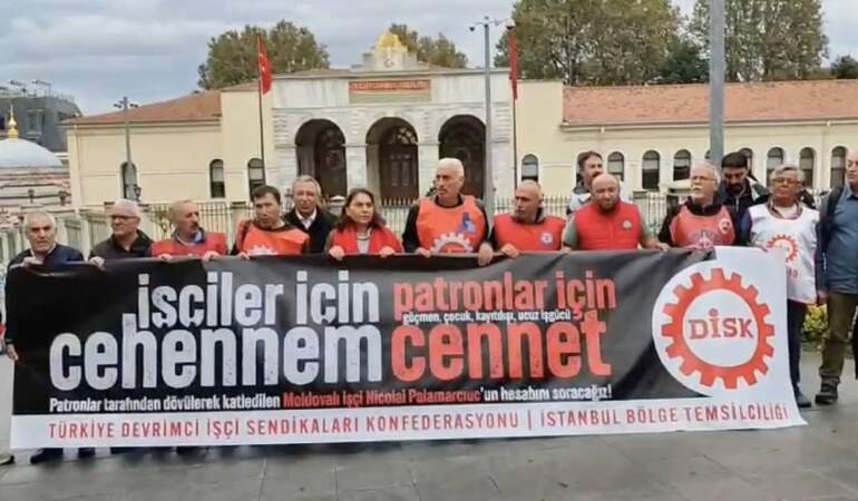 DİSK, işçi Nicolai Palamarcıuc için valilik önünde açıklama yaptı