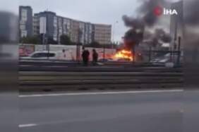 E5’te iş makinesi yandı! Trafik kilitlendi