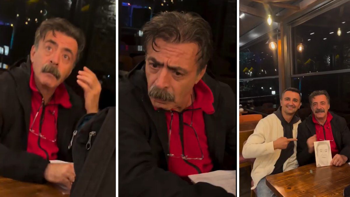 Karakalem sanatçısı kafede Levent Ülgen’i gördü, çizdi! Portresini teslim alan Ülgen’in tepkisi gündem oldu