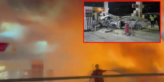 İstanbul’da korku dolu anlar! Otomobil benzin istasyonuna daldı, araç alev aldı