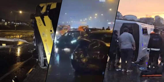 İstanbul’da Sağanak Sonrası Peş Peşe Kazalar! Servis Minibüsü Devrildi