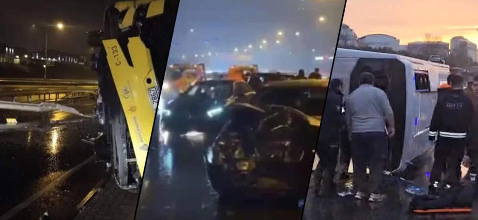 İstanbul’da Sağanak Sonrası Peş Peşe Kazalar! Servis Minibüsü Devrildi