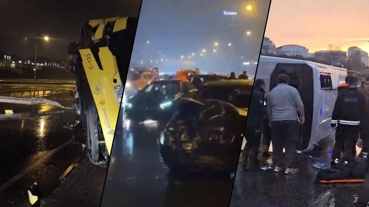 İstanbul’da Sağanak Sonrası Peş Peşe Kazalar! Servis Minibüsü Devrildi