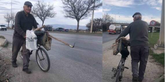84 yaşında hem pedal çeviriyor hem atık topluyor! Çalışma azmiyle herkese örnek oluyor