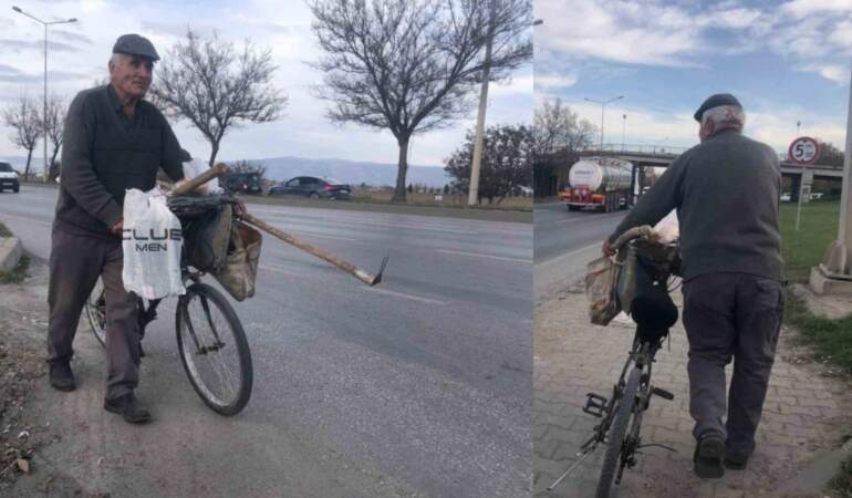 84 yaşında hem pedal çeviriyor hem atık topluyor! Çalışma azmiyle herkese örnek oluyor