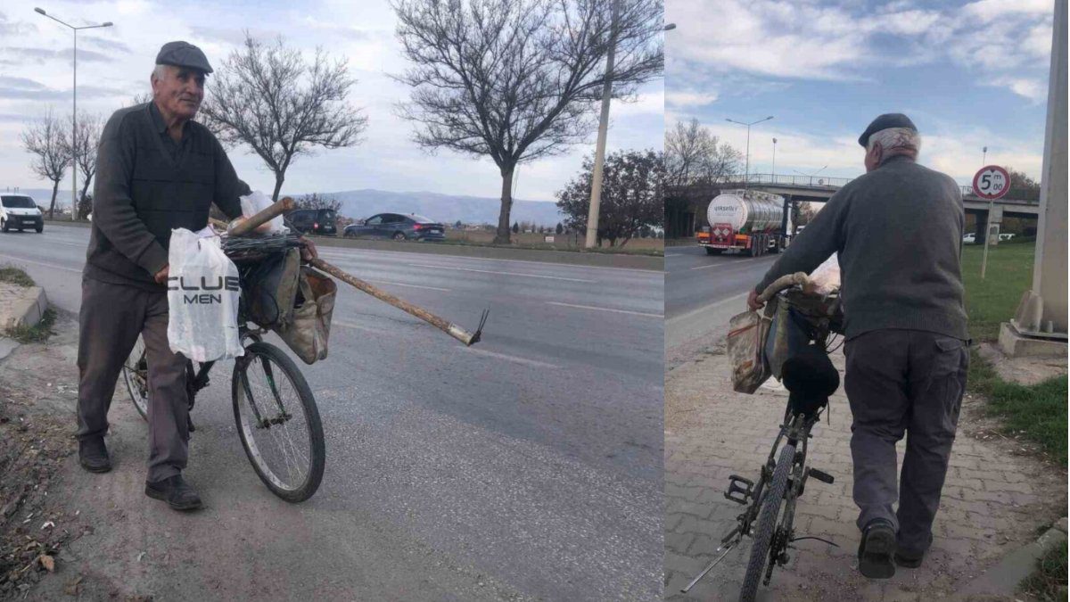84 yaşında hem pedal çeviriyor hem atık topluyor! Çalışma azmiyle herkese örnek oluyor