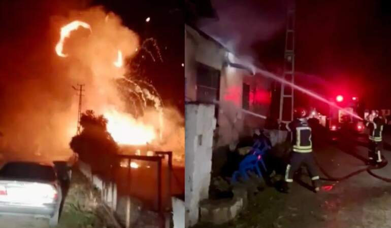 Mutfak tüpleri peş peşe patladı! Tüplerin depolandığı evde korku dolu anlar kameraya yansıdı