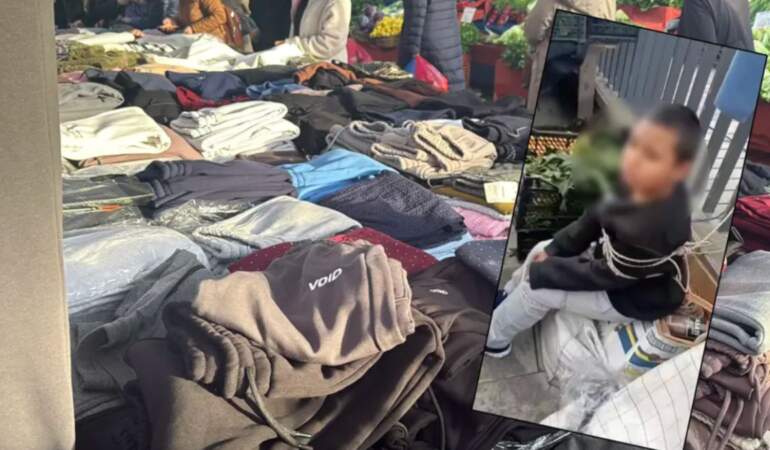 Eşofman çalan çocuğu iple bağladılar: Esnaf gözaltına alındı