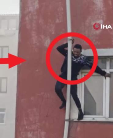 Yangında resmen can pazarı gözler önüne serildi! Boruya tutunan adamın düştüğü anlar kamerada