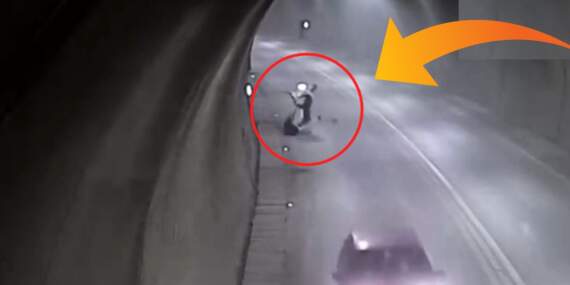 Motosiklet tünelde kontrolden çıkıp takla attı! Motosiklet sürücüsü 1 dakika sonra yoluna devam etti