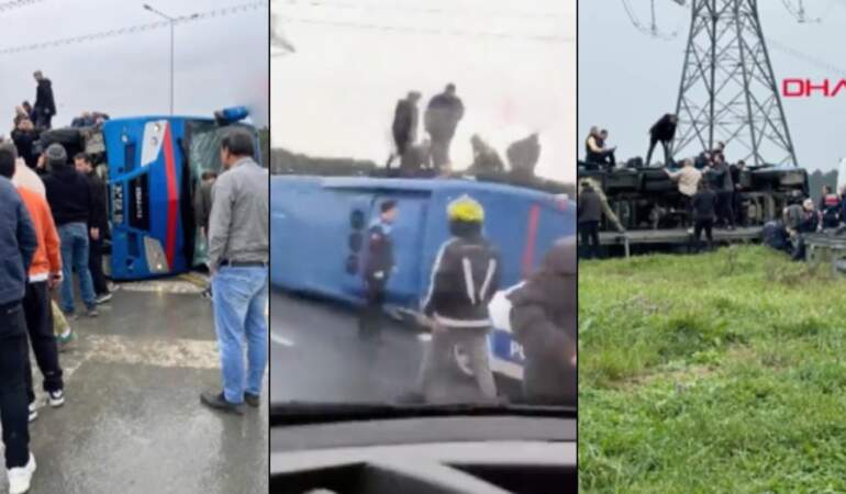 Kağıthane’de cezaevi nakil aracı devrildi: 4 jandarma yaralandı