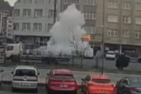 Trabzon’da korku dolu anlar: Seyir halindeki tüp kamyonu patladı!