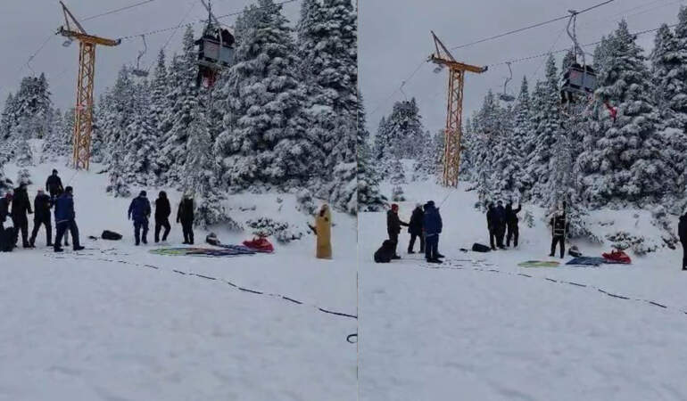 Bursa Uludağ’da Korku Dolu Anlar! Metrelerce Yükseklikte Mahsur Kaldılar
