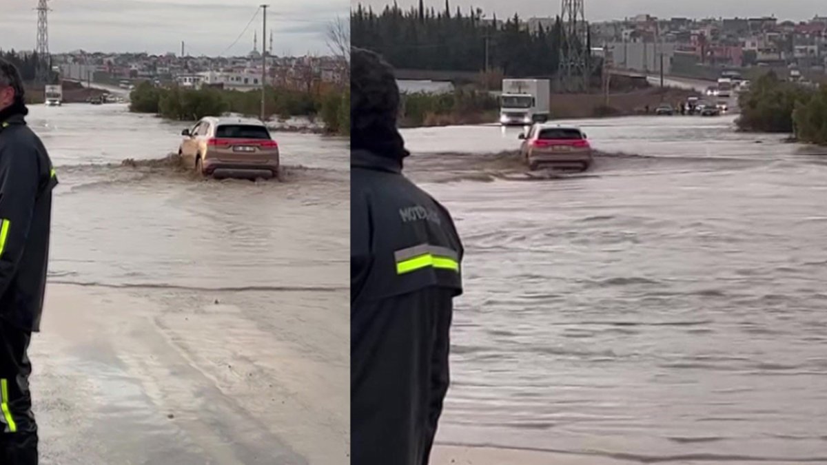 Suyun içinde bile sorunsuz gidiyormuş! Araçların kaldığı göle dönmüş yolda yerli otomobil TOGG böyle ilerledi!
