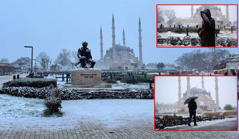 Balkanlardan geldi Edirne’yi etkisi altına aldı! Tarihi şehir beyaza büründü: Ortaya kartpostallık görüntüler çıktı