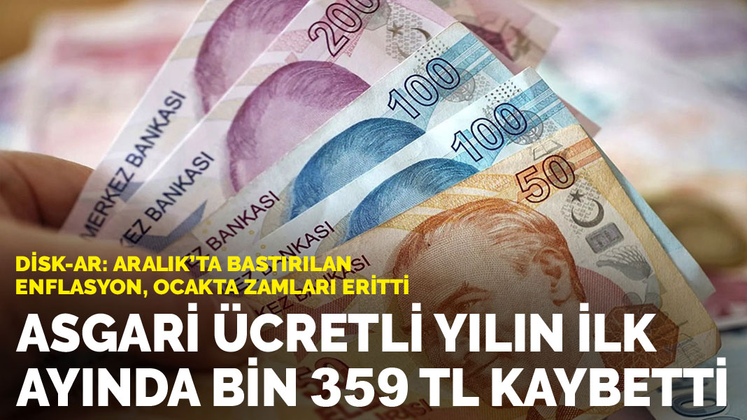 DİSK-AR: Aralık’ta bastırılan enflasyon, ocakta zamları eritti… Asgari ücretli yılın ilk ayında bin 359 TL kaybetti