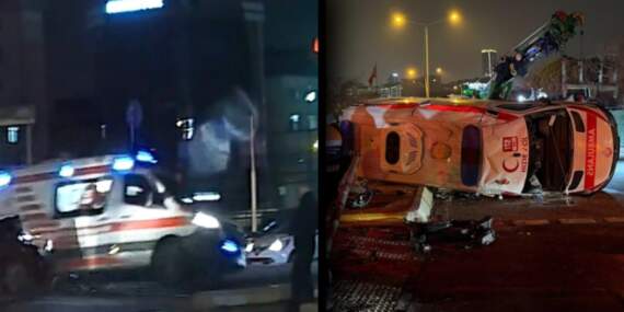 İstanbul’da feci kaza: Hasta taşıyan ambulans otomobille çarpışıp takla attı!